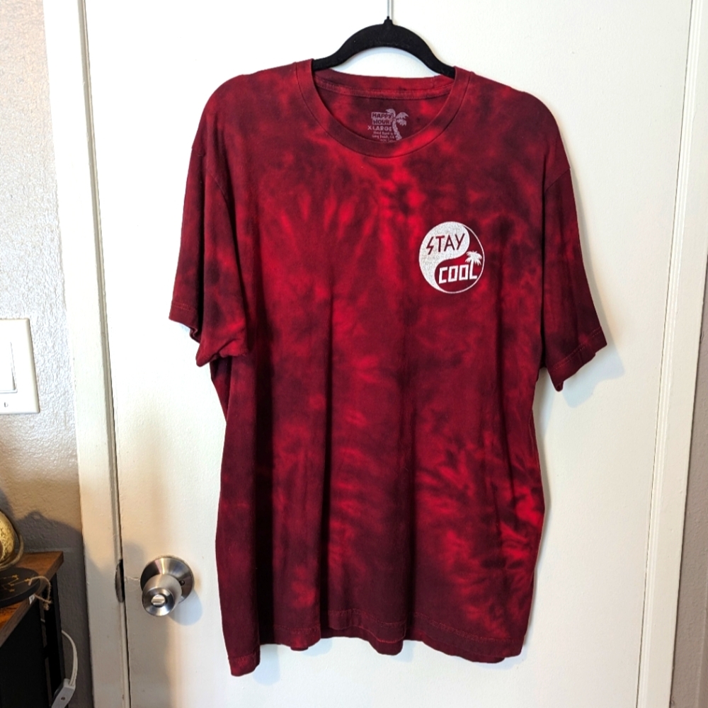 Stay Cool Men's XL Red and Black Hand Dyed Tye Dye T-shirt by Happy Hour